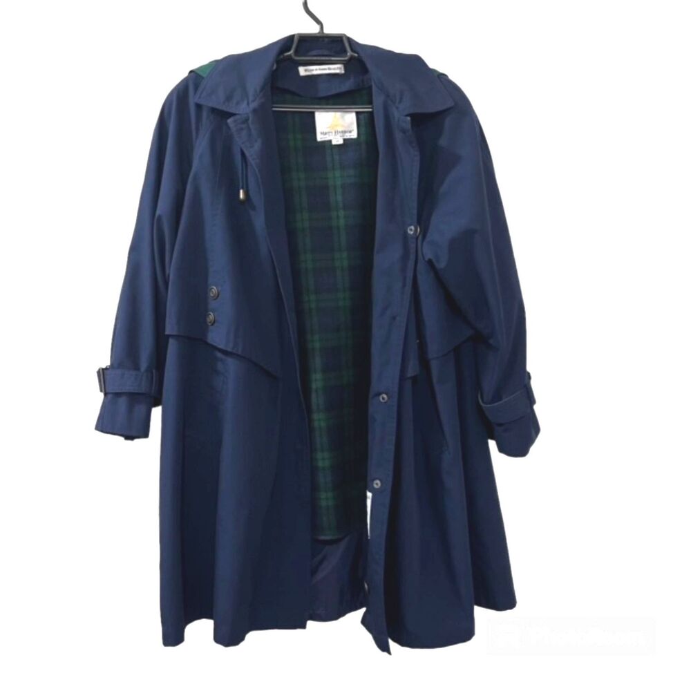 Vintage Misty Harbor Womens Navy Hooded Trench Raincoat Removable Liner 10P